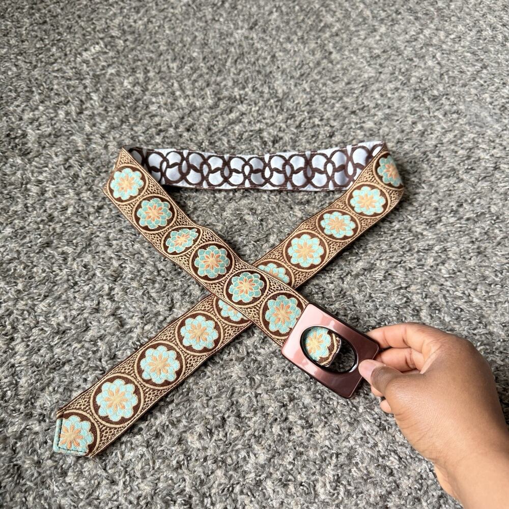 Hadley Pollet Brown Blue Hippie Boho Belt 41” Total Length